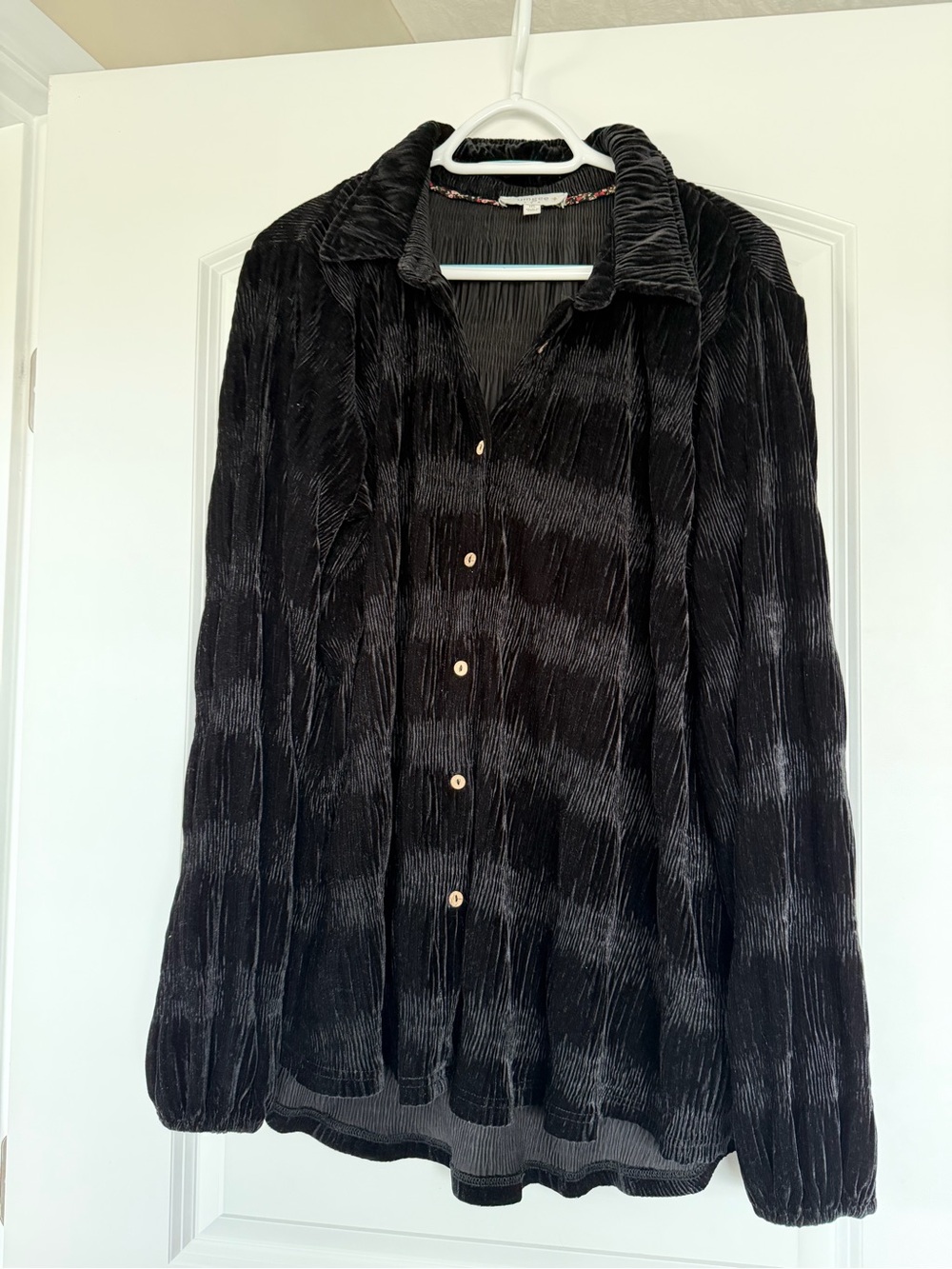 Umgee Black Velvet Textured Button-Up Blouse